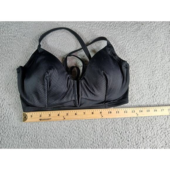 Shade & Shore Swimwear Womens 38D Black Stripe Bikini Top Padded Cross Strap NWT - Picture 4 of 9